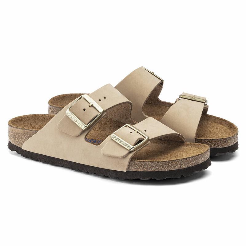 Birkenstock Soft Footbed Nubuck Læder Arizona Dame Beige | DK 89WNB